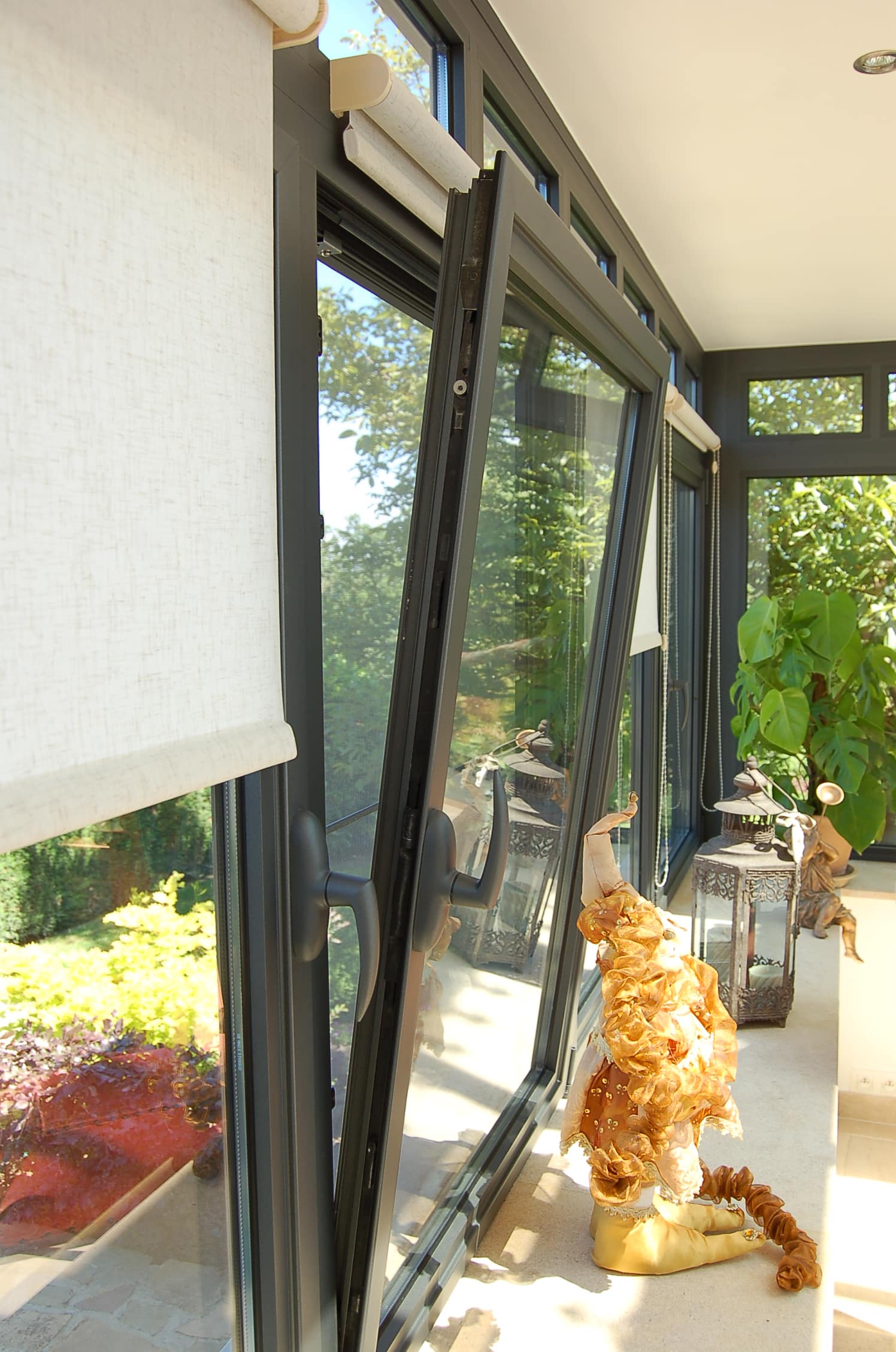 open tilt and turn window in a kitchen